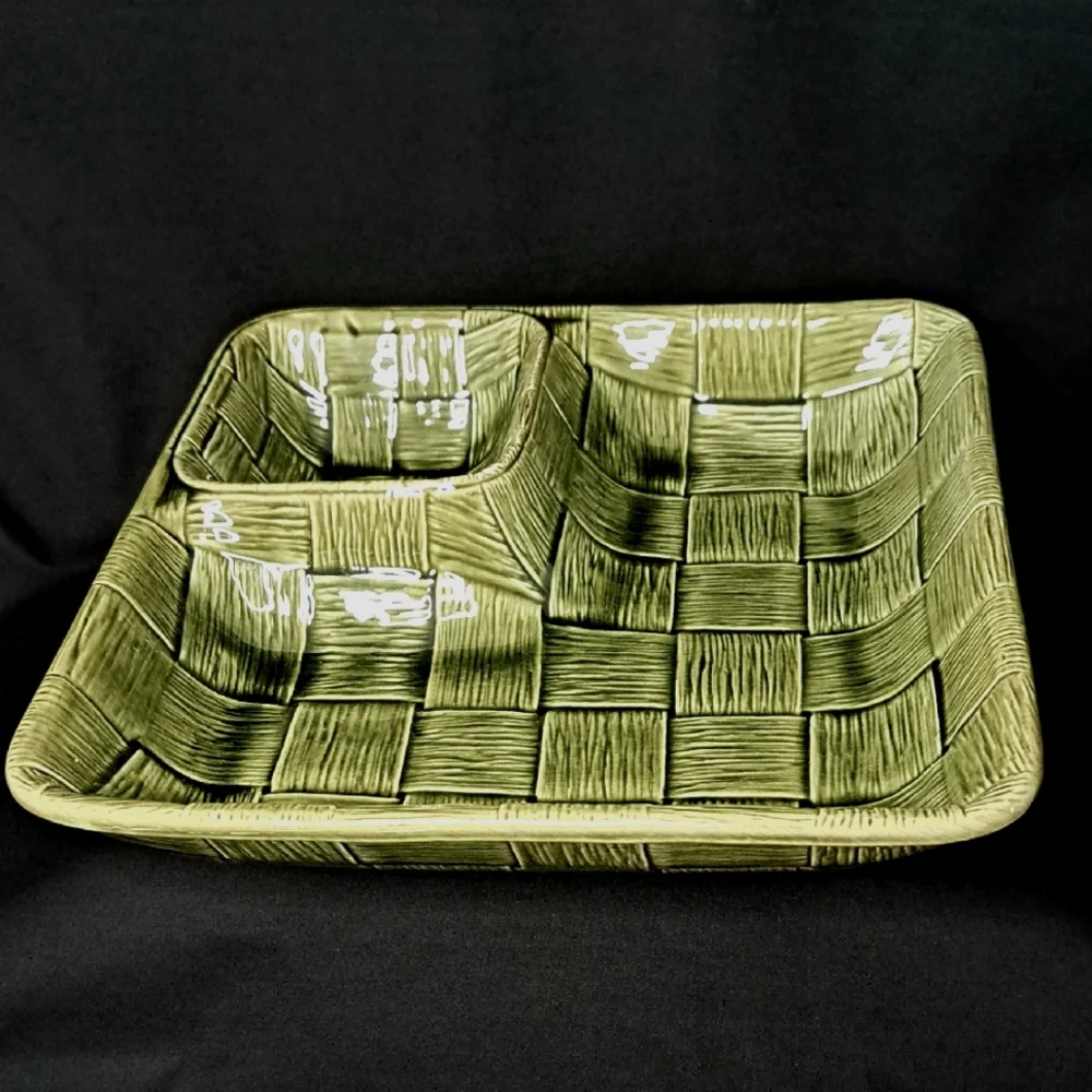 MCM Green Woven Ceramic Chip and Dip Tray
